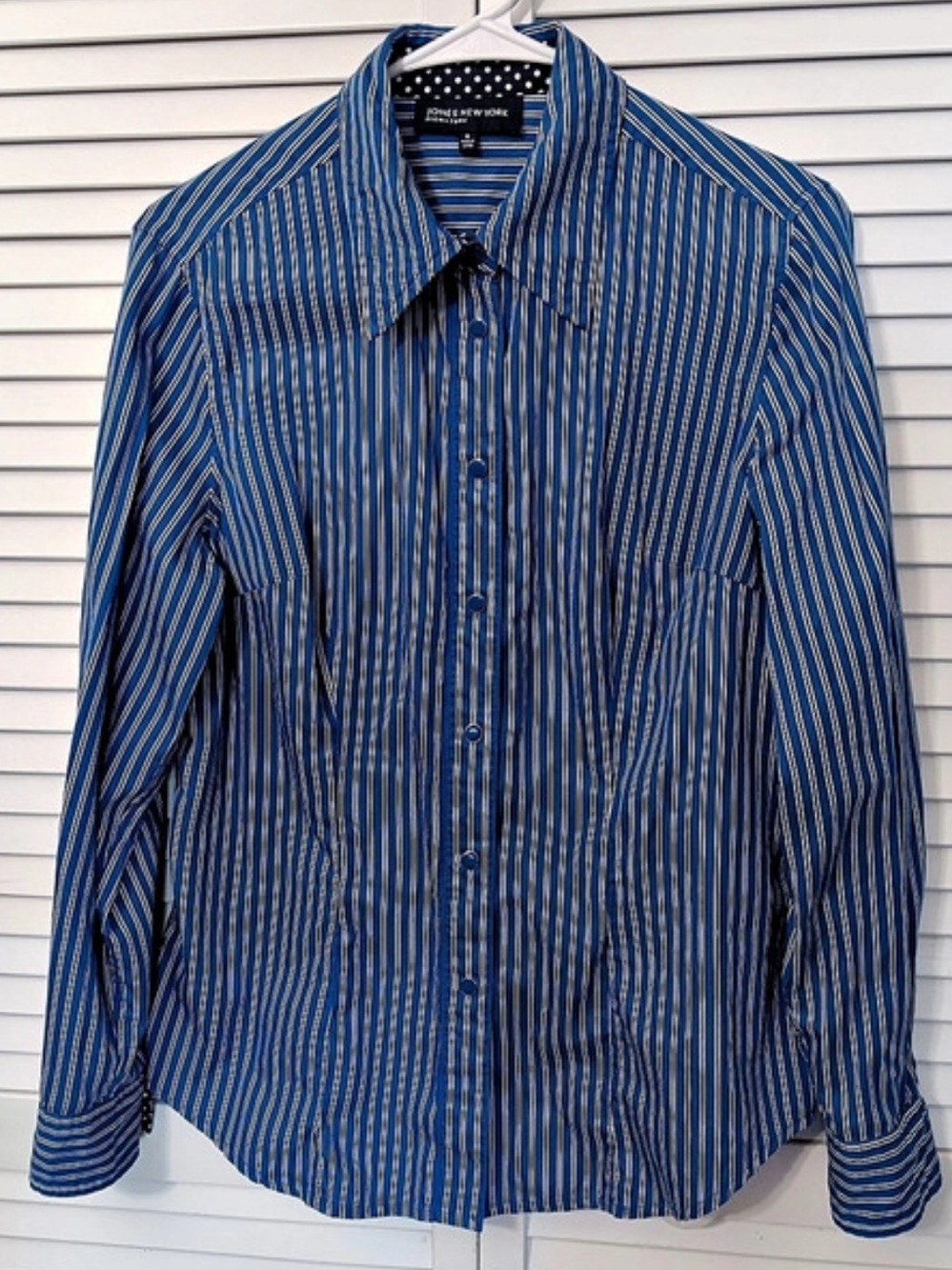 Jones New York Signature Striped Cotton Button Down Blue Size Medium